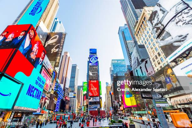 times square in new york city, usa - media day stockfoto's en -beelden