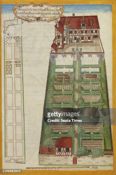 The Nuremberg Residence and Garden of Magdalene Pairin. Georg Strauch . Nuremberg. Germany. About 1626 Tempera colors with gold and silver highlights...