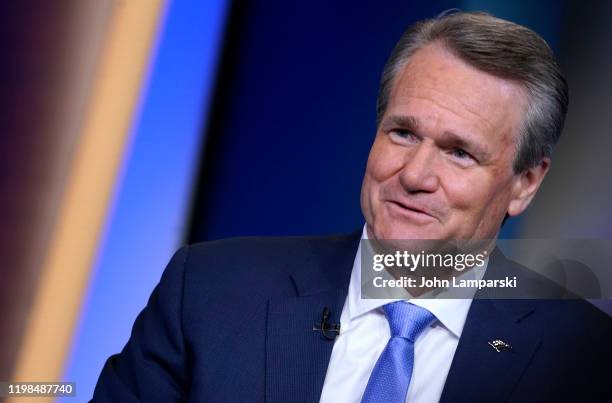 Bank Of America CEO Brian Moynihan is interviewed by Jack Otter during "Barron's Roundtable" at Fox Business Network Studios on January 09, 2020 in...