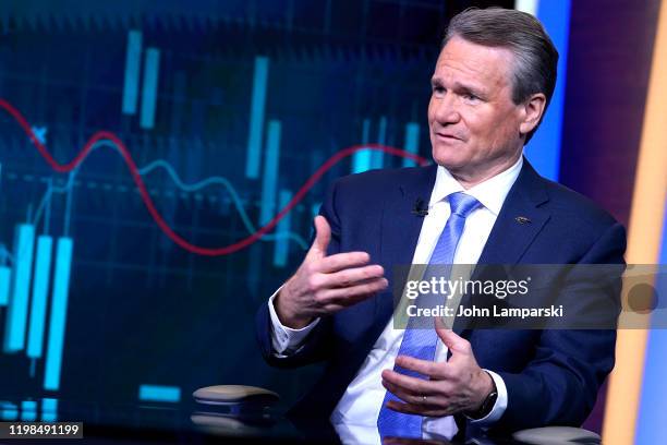 Bank Of America CEO Brian Moynihan is interviewed by Jack Otter during "Barron's Roundtable" at Fox Business Network Studios on January 09, 2020 in...