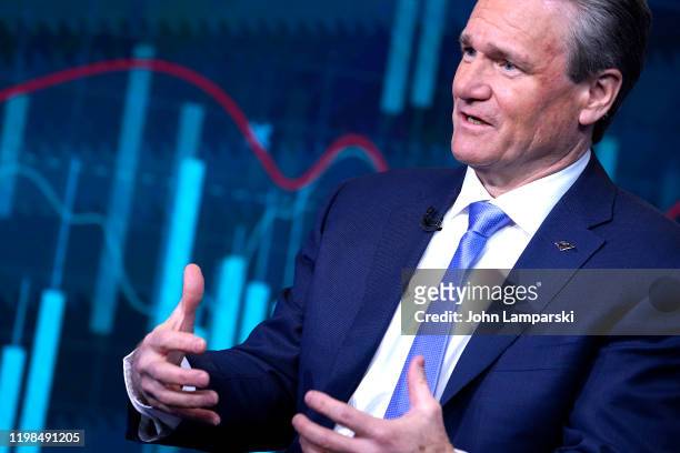 Bank Of America CEO Brian Moynihan is interviewed by Jack Otter during "Barron's Roundtable" at Fox Business Network Studios on January 09, 2020 in...