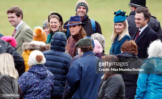 James Meade, Lady Laura Meade, Catherine, Duchess of Cambridge, Lucy Lanigan-O'Keeffe and Thomas van Straubenzee attend Sunday service at the Church...
