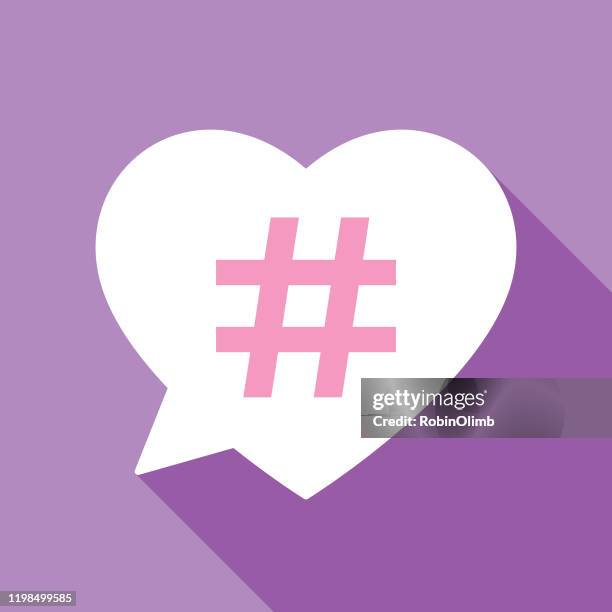 rosa hashtag in herz geformt espeech bubble - hashtag stock-grafiken, -clipart, -cartoons und -symbole