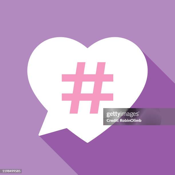 illustrazioni stock, clip art, cartoni animati e icone di tendenza di hashtag rosa nella bolla vocale a forma di cuore - hashtag