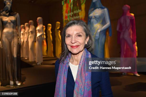 Actress Isolde Barth at the exhibition opening "Das getragene Wort" by Hans Bachmayer at Staatliches Museum Ägyptischer Kunst on January 09, 2020 in...