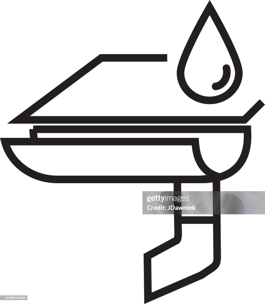 Home Eficiência telhado sarjeta ou eavestrough ícone em estilo de linha fina