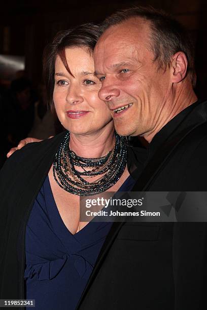 Franziska Walser and Edgar Selge arrive for the reception of the Bavarian state governor after the Bayreuth festival 2011 premiere on July 25, 2011...