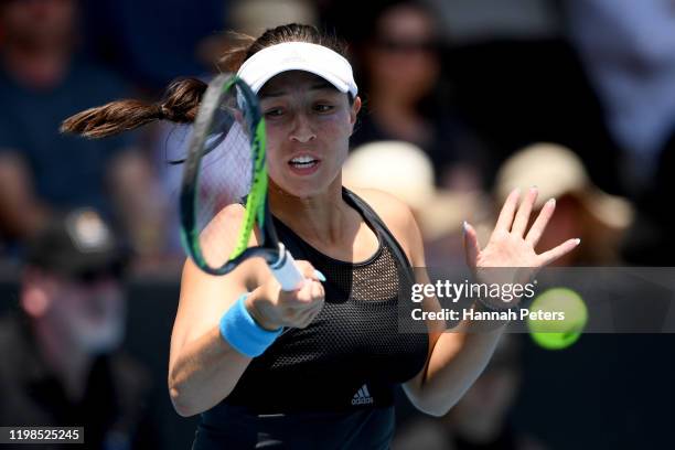 Jessica Pegula of USA plays a forehand during her quarter final match against Alize Cornet of France during day five of the 2020 Women's ASB Classic...