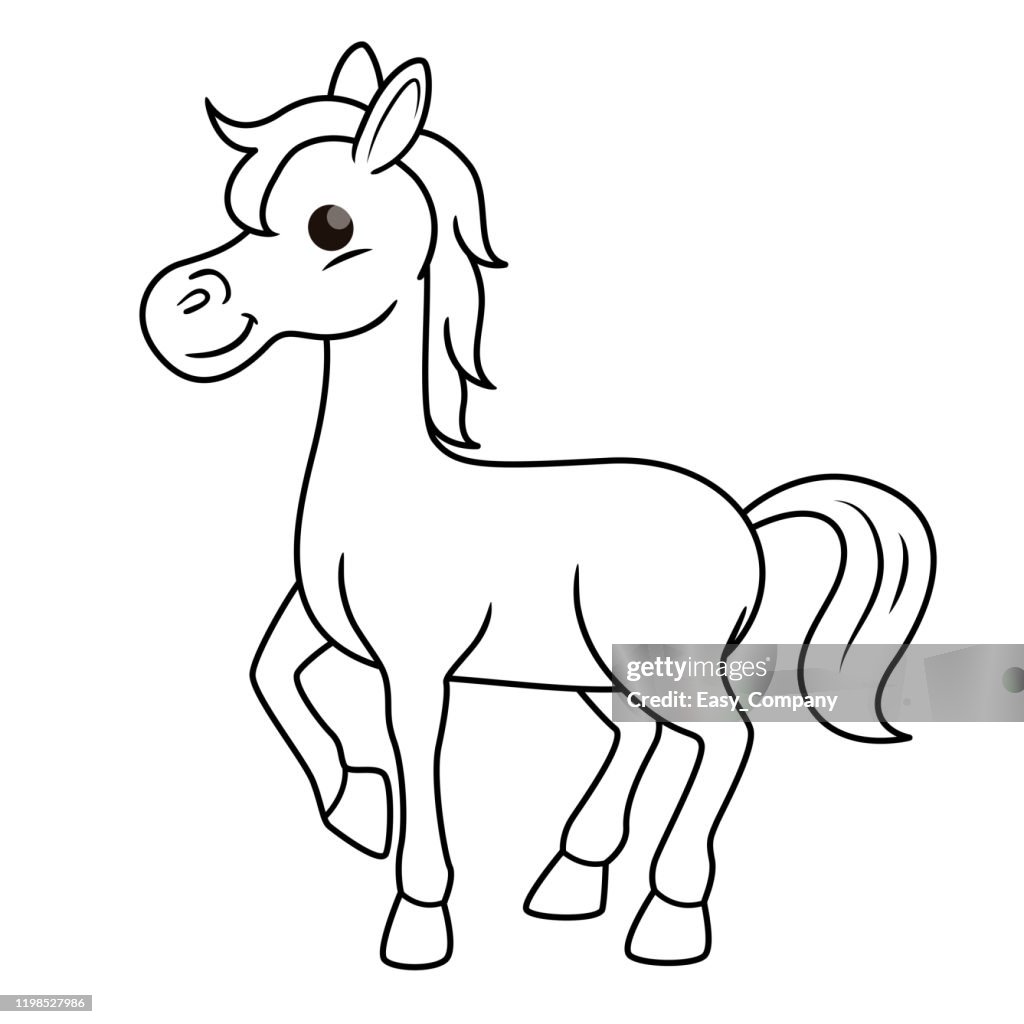 Vector illustration of horse isolated on white background. For kids coloring book.