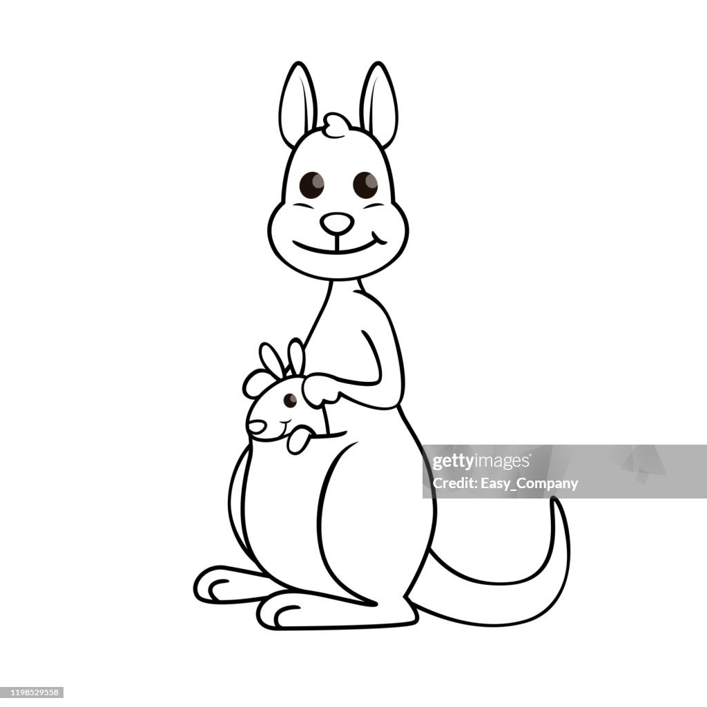 Vector illustration of kangaroo isolated on white background. For kids coloring book.
