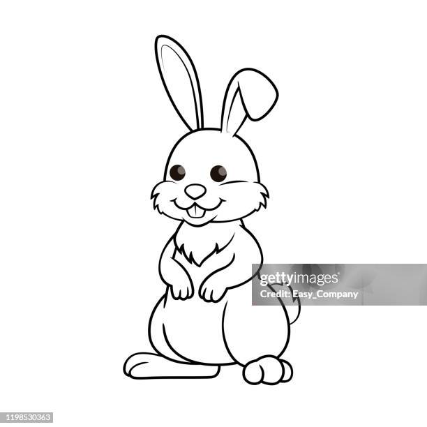 vector illustration of rabbit isolated on white background. for kids coloring book. - rabbit burrow stock illustrations