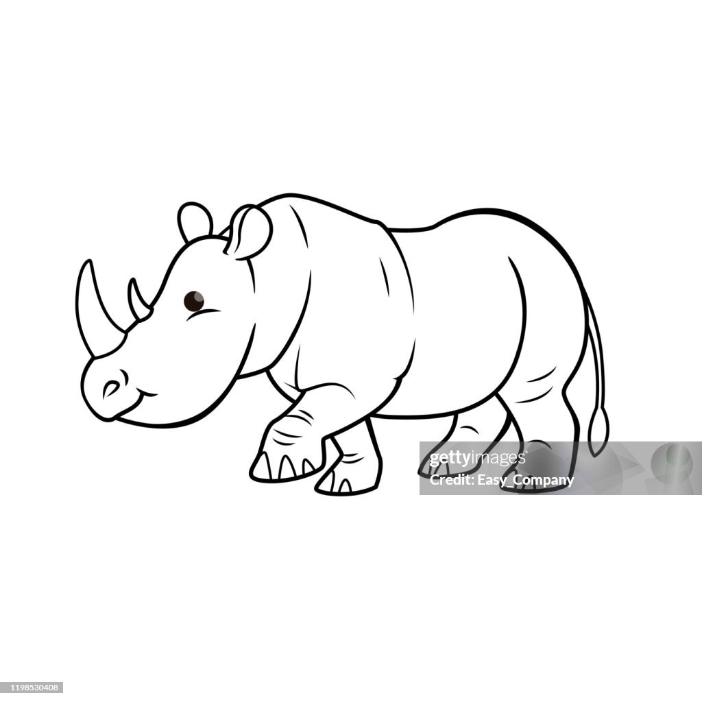 Vektor-Illustration von Nashorn isoliert auf weißem Hintergrund. Für Kinder Malbuch.
