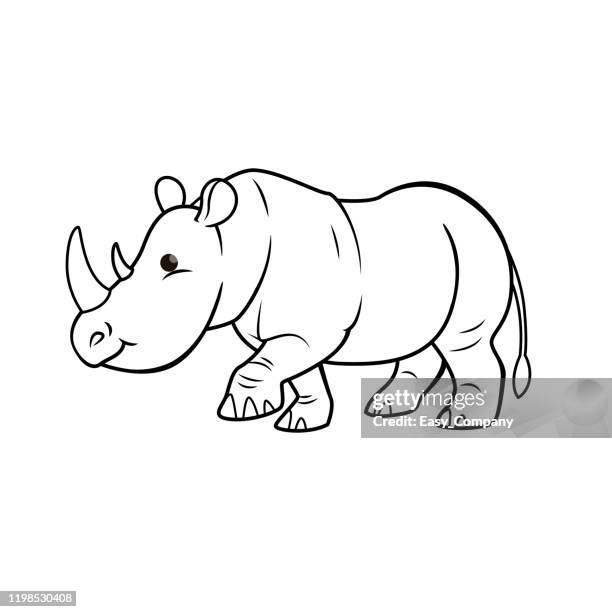 stockillustraties, clipart, cartoons en iconen met de illustratie van de vector van neushoorn die op witte achtergrond wordt geïsoleerd. voor kinderen kleurboek. - rhinoceros white background