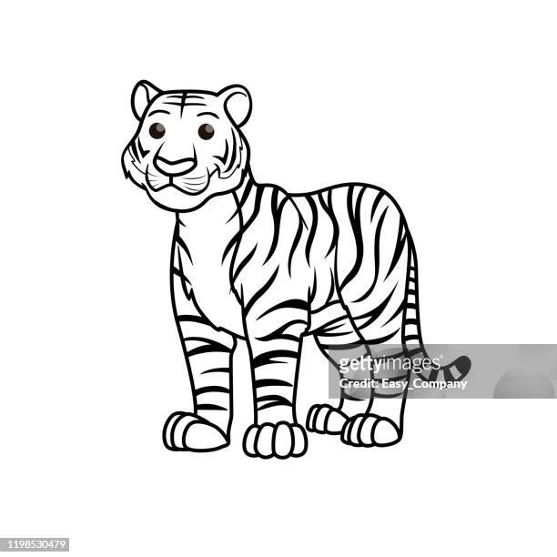 stockillustraties, clipart, cartoons en iconen met de illustratie van de vector van tijger die op witte achtergrond wordt geïsoleerd. voor kinderen kleurboek. - welp