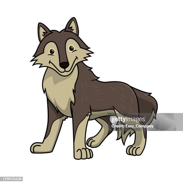 illustrazioni stock, clip art, cartoni animati e icone di tendenza di illustrazione vettoriale del lupo isolato su sfondo bianco. - cartoon wolf