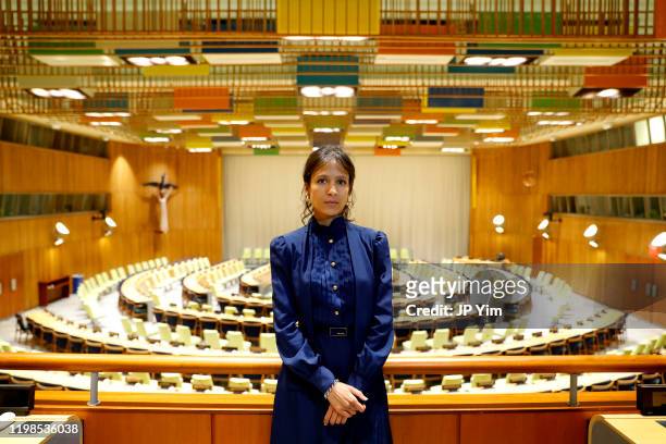 Director Mati Diop poses during Netflix's 'Atlantics' Screening at United Nations Headquarters on January 09, 2020 in New York City.