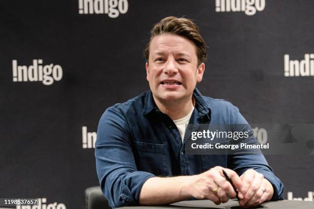 Jamie Oliver signs copies of his new book "Ultimate Veg" at Indigo Sherway on January 09, 2020 in Toronto, Canada.