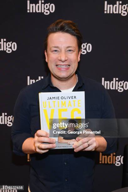 Jamie Oliver signs copies of his new book "Ultimate Veg" at Indigo Sherway on January 09, 2020 in Toronto, Canada.