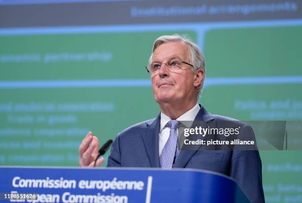 February 2020, Belgium, Brüssel: , Belgium, Brussels: European Commission's Head of Task Force for Relations with the United Kingdom Michel Barnier...