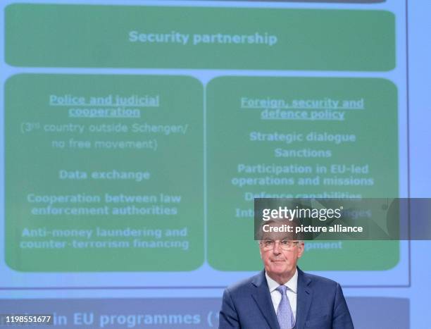 February 2020, Belgium, Brüssel: , Belgium, Brussels: European Commission's Head of Task Force for Relations with the United Kingdom Michel Barnier...