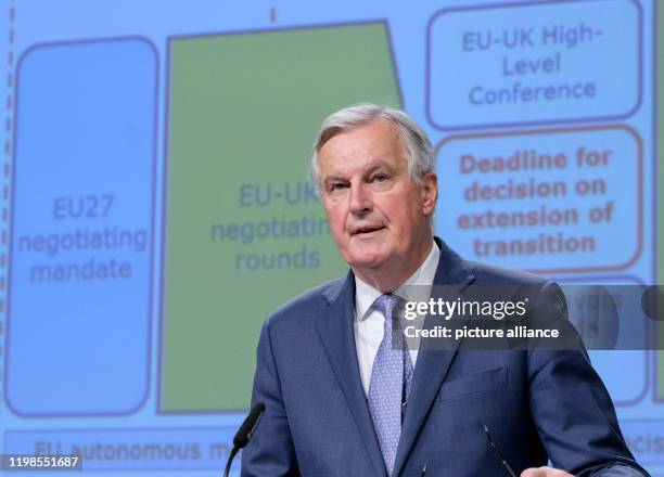 February 2020, Belgium, Brüssel: , Belgium, Brussels: European Commission's Head of Task Force for Relations with the United Kingdom Michel Barnier...