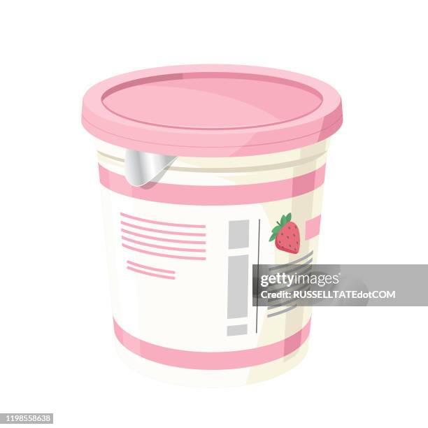 strawberry yogurt - yoghurt lid stock illustrations