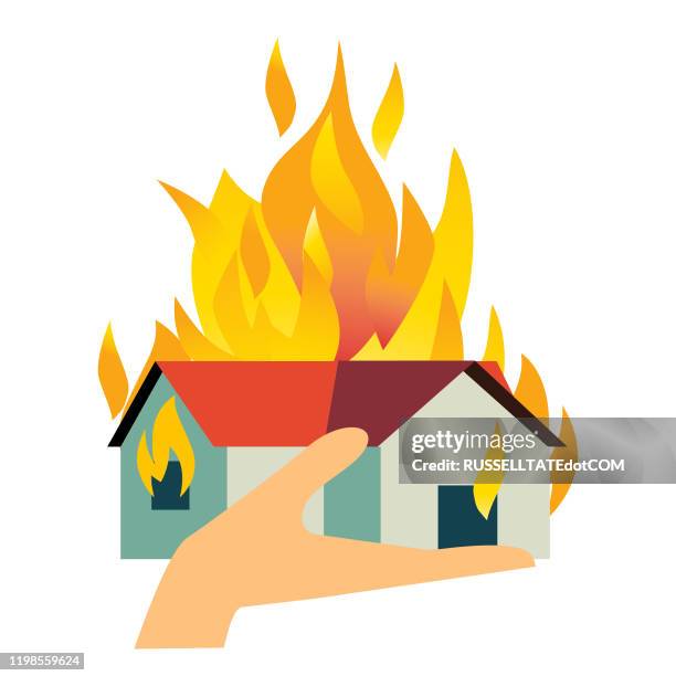 ilustraciones, imágenes clip art, dibujos animados e iconos de stock de incendio de la casa - infierno fuego