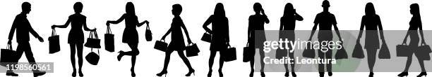 people shopping - plastic bag white background stock illustrations