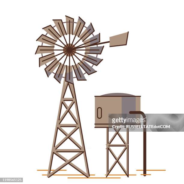 bildbanksillustrationer, clip art samt tecknat material och ikoner med vattentank och väderkvarn - outback windmill