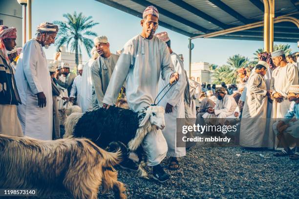 morning at nizwa souk, goat market, oman - souq stock pictures, royalty-free photos & images