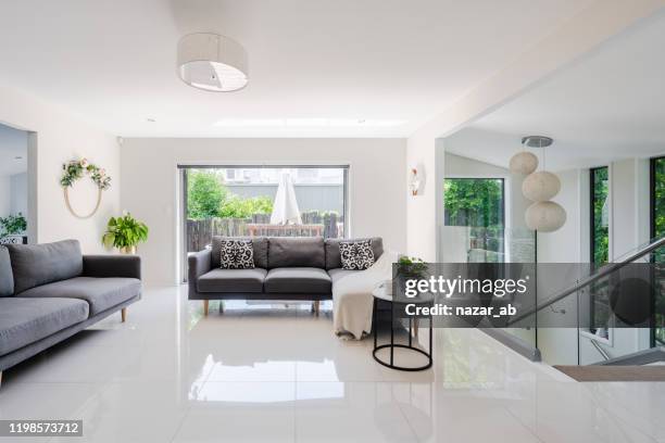 modern home interior. - tiled floor stock pictures, royalty-free photos & images