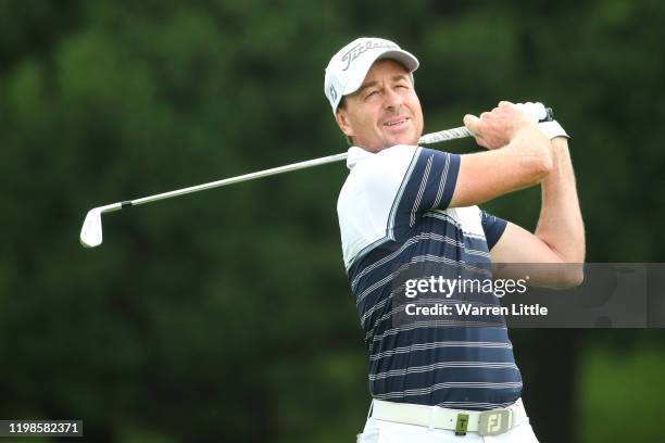 Brett Rumford of Australia plays his second shot on the first hole during Day 2 of the South African Open at Randpark Golf Club on January 10, 2020...