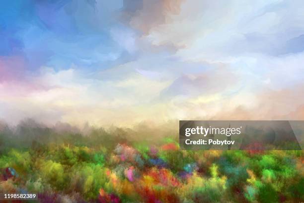 summer meadow, oil painting - oil painting flowers stock illustrations