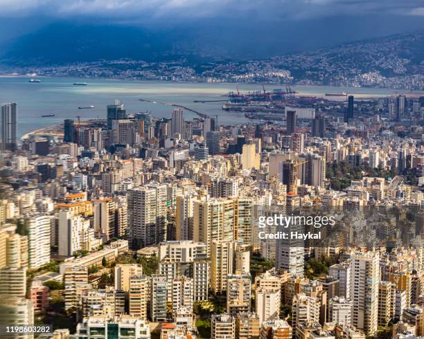 flying over beirut - libanon stock-fotos und bilder