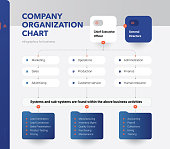 Company Organization Chart. Structure of the company. Business hierarchy organogram chart infographics. Corporate organizational structure graphic elements.