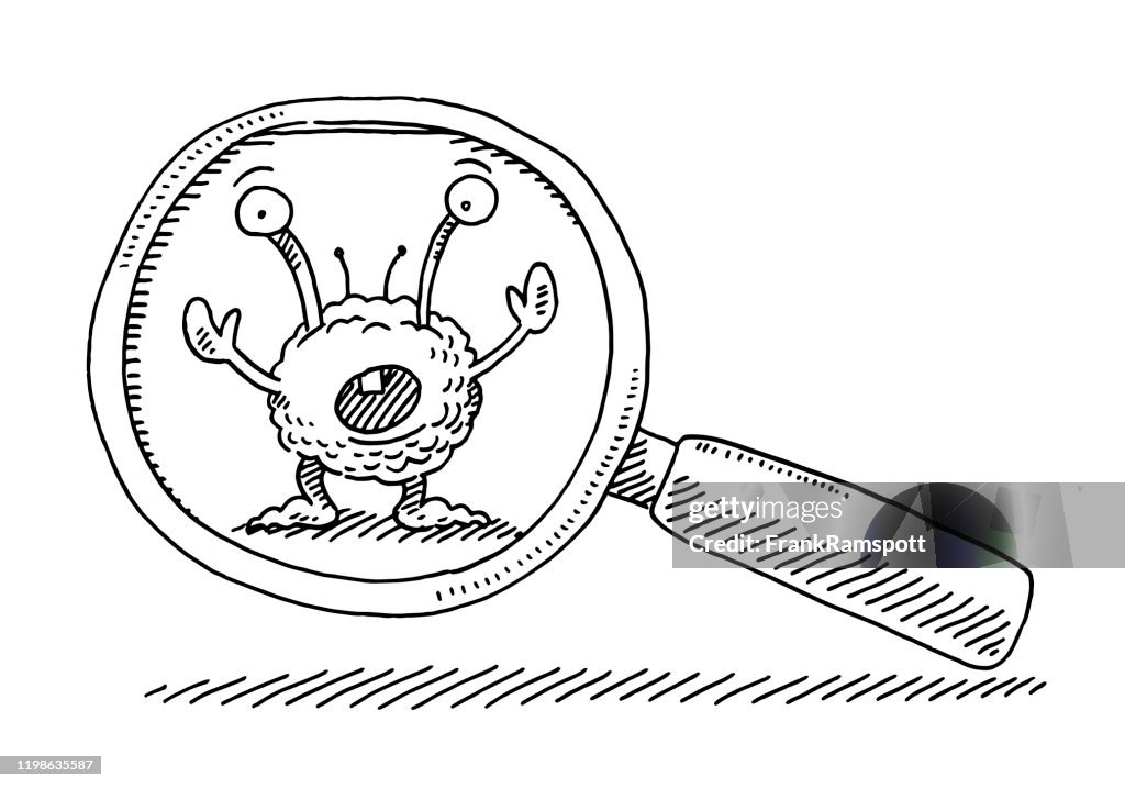 Dibujos Animados Divertidos Bacterias Lupa Dibujo Ilustración de stock -  Getty Images