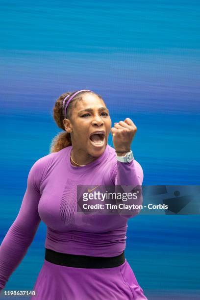 Open Tennis Tournament- Day Seven. Serena Williams of the United States reacts during her match against Petra Martic of Croatia in the Women's...