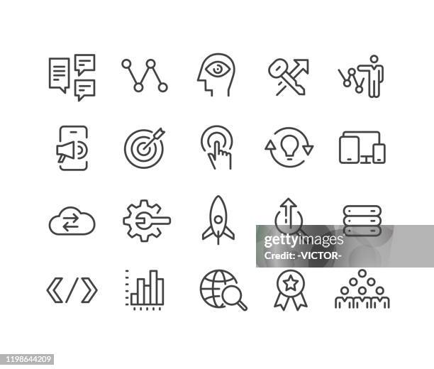 ilustraciones, imágenes clip art, dibujos animados e iconos de stock de marketing - iconos - classic line series - visita