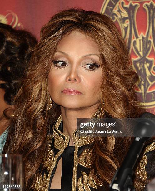 La Toya Jackson attends the Jackson Family press conference at Beverly Hills Hotel on July 25, 2011 in Beverly Hills, California.