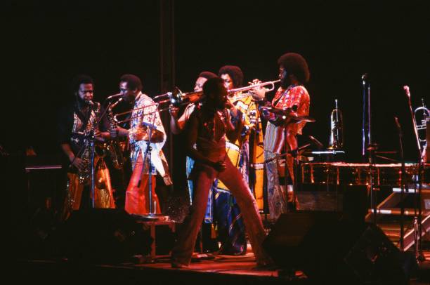 Earth, Wind & Fire on stage at Nippon Budokan, Tokyo, Japan, 26th March 1979.