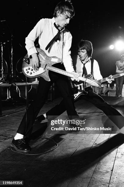 Paul Weller and Bruce Foxton of The Jam on stage in New York, United States, March 1978. They are both playing Rickenbacker guitars.