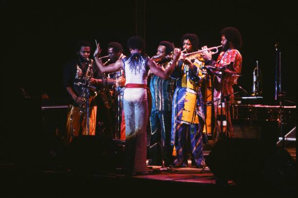 Earth, Wind & Fire on stage at Nippon Budokan, Tokyo, Japan, 26th March 1979.