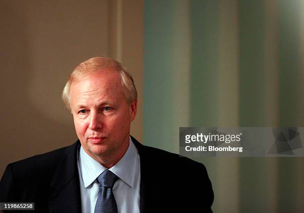 Robert Dudley, chief executive officer of BP Plc, pauses during a Bloomberg via Getty Images Televison interview at the BP Plc company headquarters...
