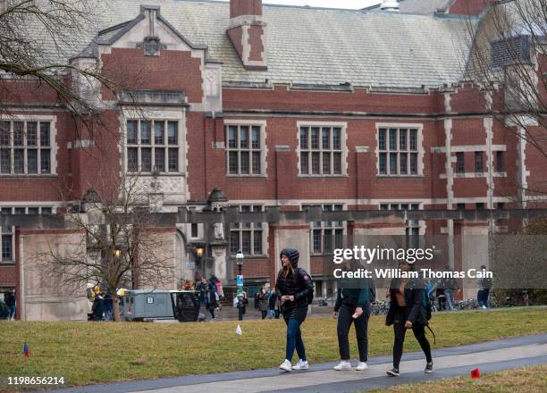 Students walk on campus at Princeton University on February 4, 2020 in Princeton, New Jersey. The university said over 100 students, faculty, and...