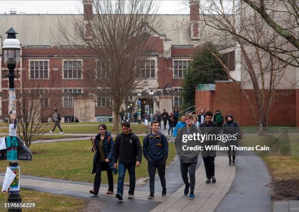 Students walk on campus at Princeton University on February 4, 2020 in Princeton, New Jersey. The university said over 100 students, faculty, and...