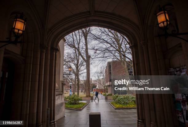 Man walks on campus at Princeton University on February 4, 2020 in Princeton, New Jersey. The university said over 100 students, faculty, and staff...