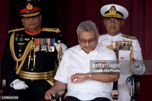 President Gotabaya Rajapaksa checks the time at the 72nd Independence Day Celebration in Colombo on February.4.2020