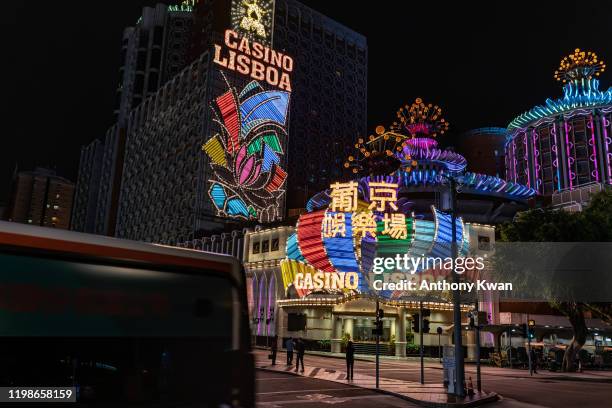 The main entrance of Casino Lisboa closes on February 5, 2020 in Macau, China. Macau government announced to close casinos for two weeks after a...