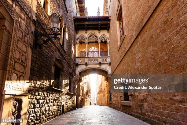 street in gothic quarter in barcelona, spain - ゴシック ストックフォトと画像