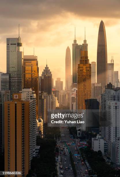 city in sunset - shenzhen stock pictures, royalty-free photos & images